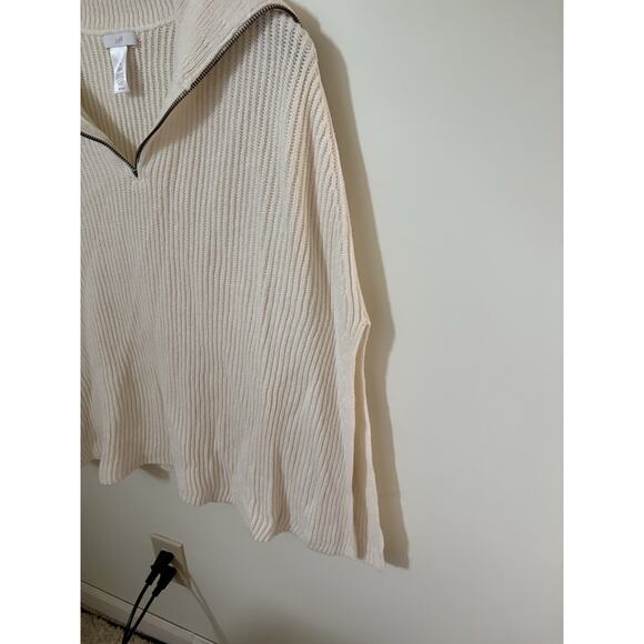 J Jill Cape Poncho Sweater 1/4 Zip Ribbed Knit Cream Neutral One Size S - L - Picture 2 of 6